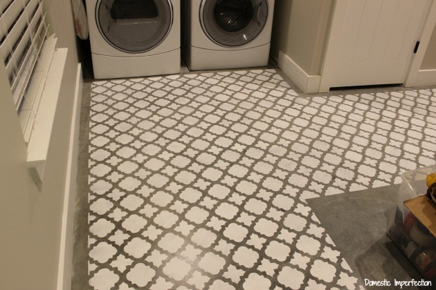 stenciled laundry room floor